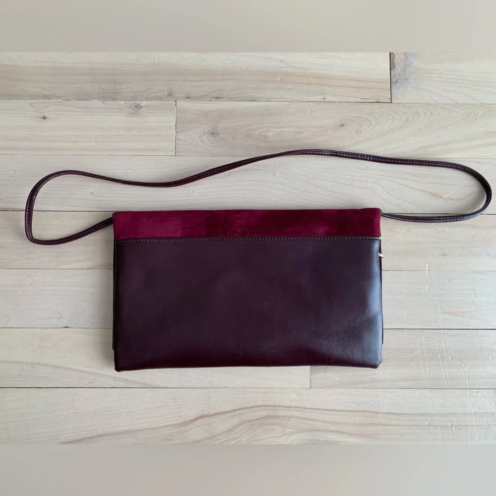VINTAGE - Burgundy Velvet & Leather Envelope Shoulder Bag - Picture 7 of 9